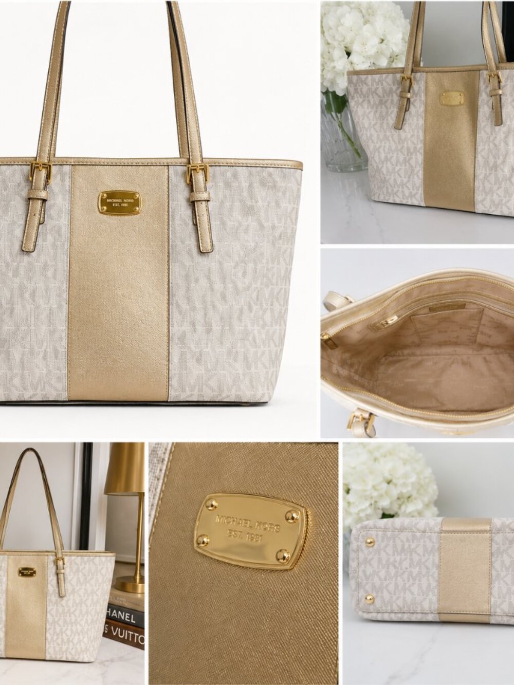 Michael Kors Cream and Gold Tote